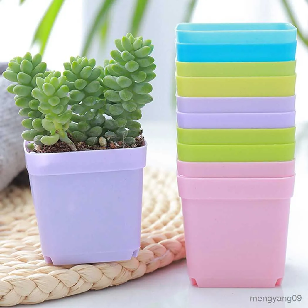 Planters Pots Fashion 10 PCS Plastic Flower Pot Colorful Succulent Flower Pot Seedling Small Square Pot 10x Pot Basin Small Square Container R230620