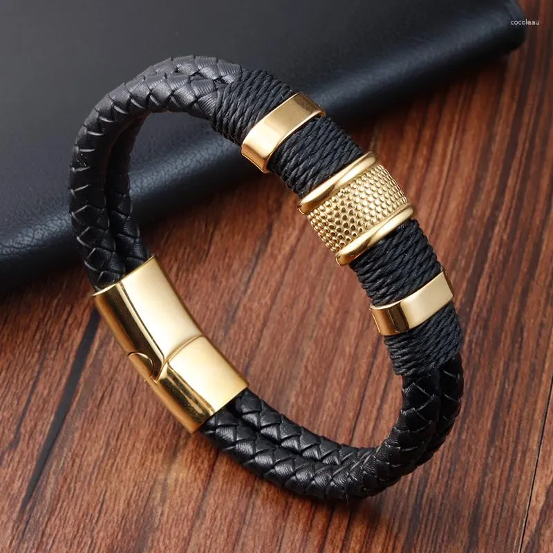 Bracelets porte-bonheur Style tissé à la main multicouche combinaison accessoire en acier inoxydable hommes Bracelet en cuir cadeau classique grande vente