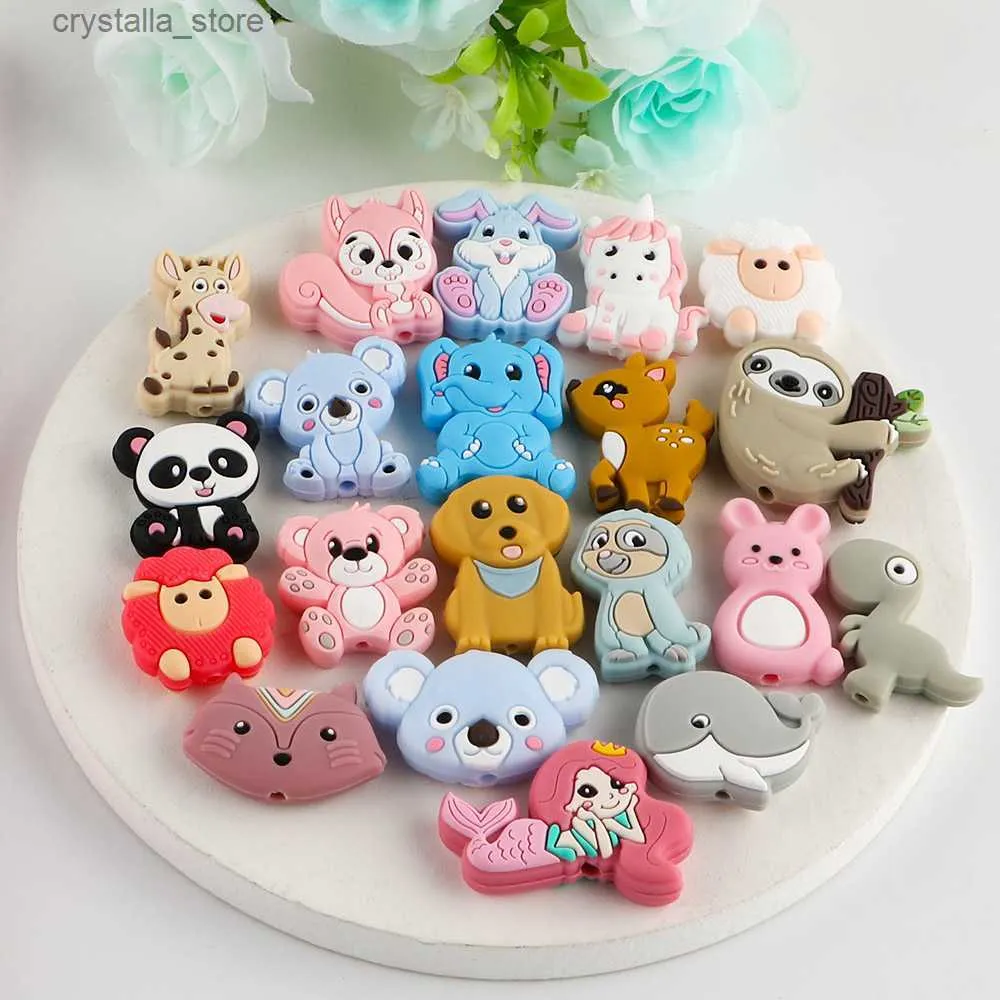 Kovict 10pcs BPA Free Animal Silicone Beads Baby Dentizione Collana Toy Koala Food Grade Silicone Cartoon Nursing Tiny Rodent L230518