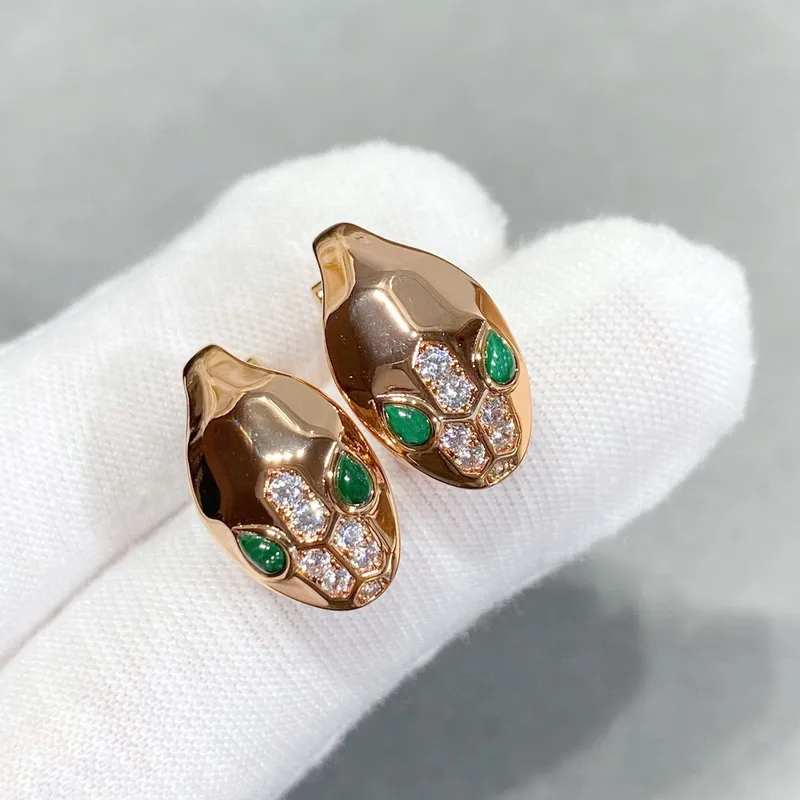 Earrings Designer Collection Style Stud Earrings Women Lady 925 Sterling Silver Inlay Czech Zircon Diamond Plated Gold Green Eyes Snake Serpent Snakelike Ear Clip