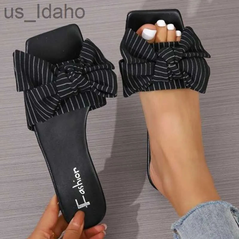 Striped Bow Bow Slides For Women Preppy Fabric Open Toe Mules Flat With Open Toes Big Size Perfect For Home Leisure J230620 From Us idaho 10.21 In Bulk DHgate.Com