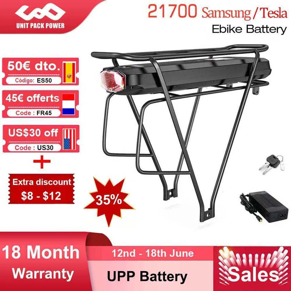 21700 Samsung/Tesla Cell Gepäckträger-Fahrradbatterie 36 V 20 Ah 48 V 15 Ah 52 V 15 Ah für 1500 W 1000 W 750 W 500 W Bafang TSDZ2 Motor