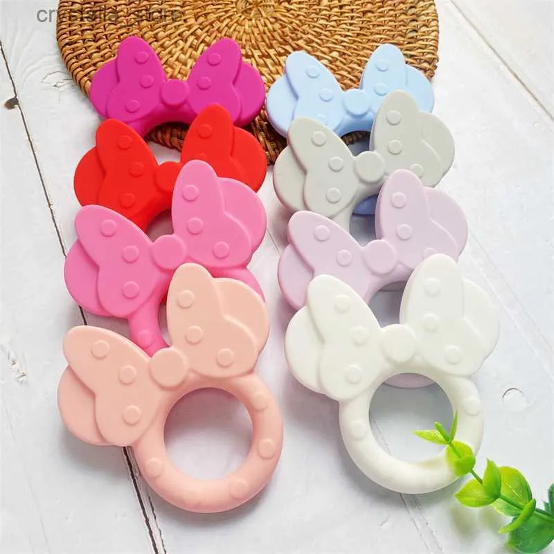 1pcs Silicone Teether Cartoon Mouse Head Animal Food Grade DIY Baby Teething Teether Toy Accessories Ring L230518