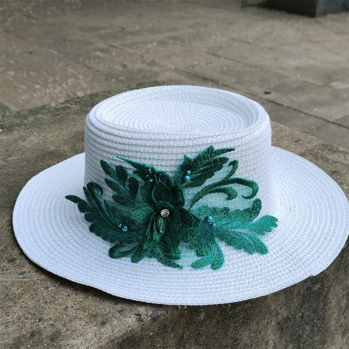 Embroidered Daisy Straw Crochet Bucket Hat  With Wide Brim And