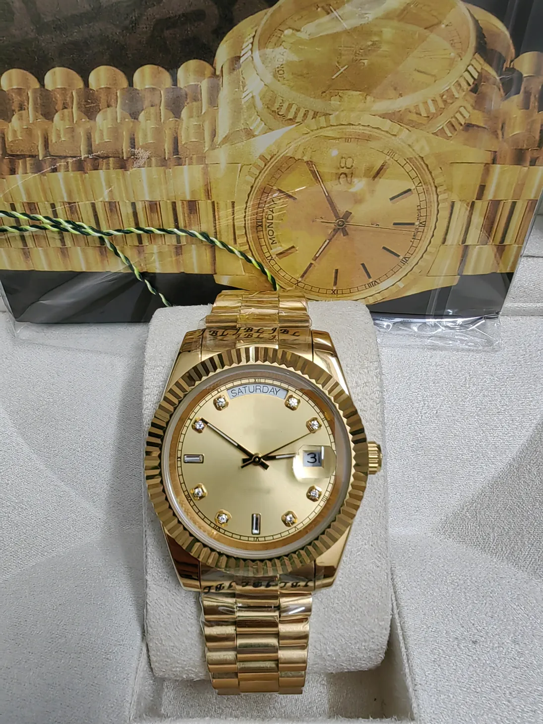 Mit Originalverpackung, Herren-Automatikuhren, 41 mm, Day-Date 228238, 228239, 228235, komplett aus Gold, Präsident-Armband, geriffelte Lünette, Luxus-Herrenuhr