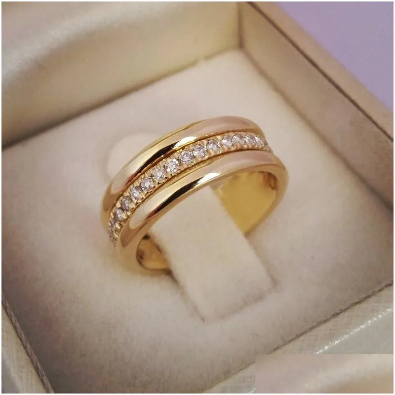 Band Ringen Luxe Goud Kleur Zirkoon Voor Vrouw Vintage Sexy Ring Party Gezamenlijke Mode Elegante Sieraden Geschenken Drop Levering Dhpqy