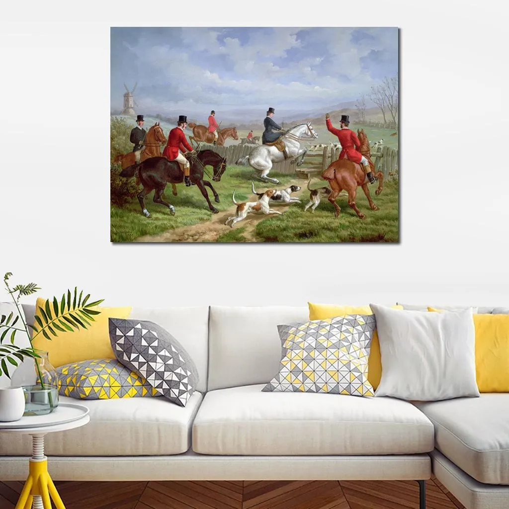 Hunting Dogs Canvas Art Over The Fence Handmade Heywood Hardy Painting Landscape Artwork High Quality