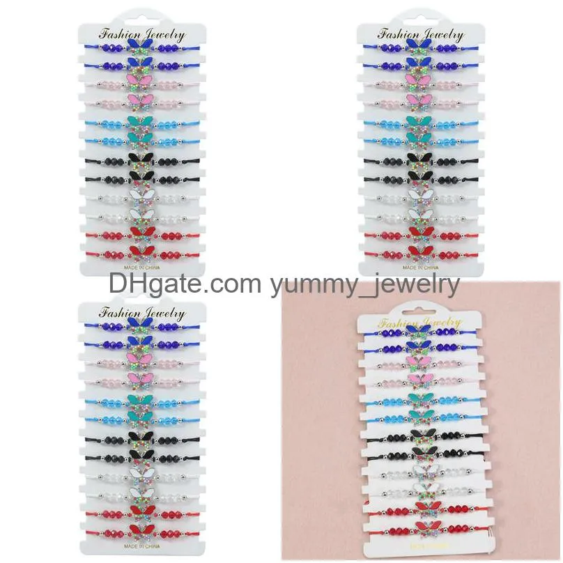 Bracelets porte-bonheur 12 pièces/ensemble Bracelet papillon multicolore perles de cristal bohème corde à main filles accessoires de fête livraison directe Otylc