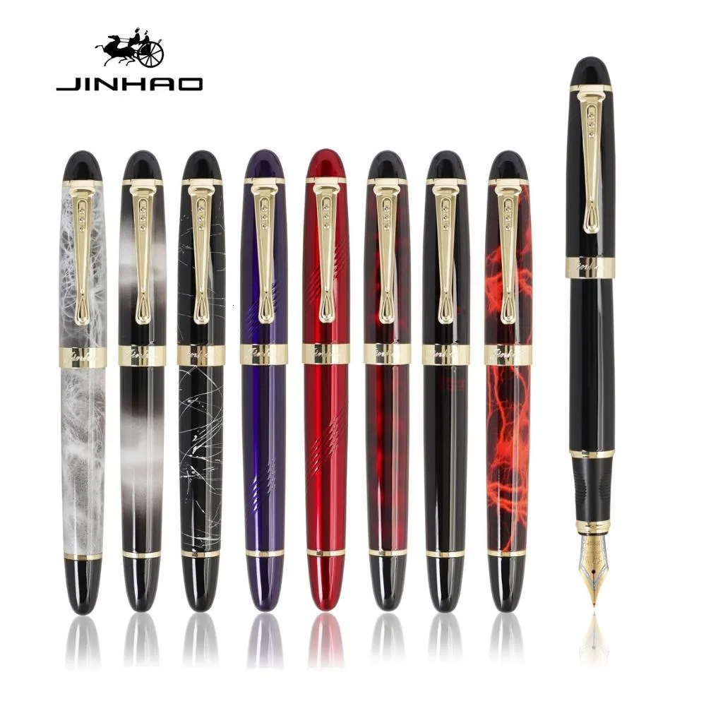 Fountain Pens Jinhao Classic Fountain Pen Luksusowe złote wykończenie Iraruita Tip Medium Pisanie Jin Hao 450 Signature School School A6293 230620