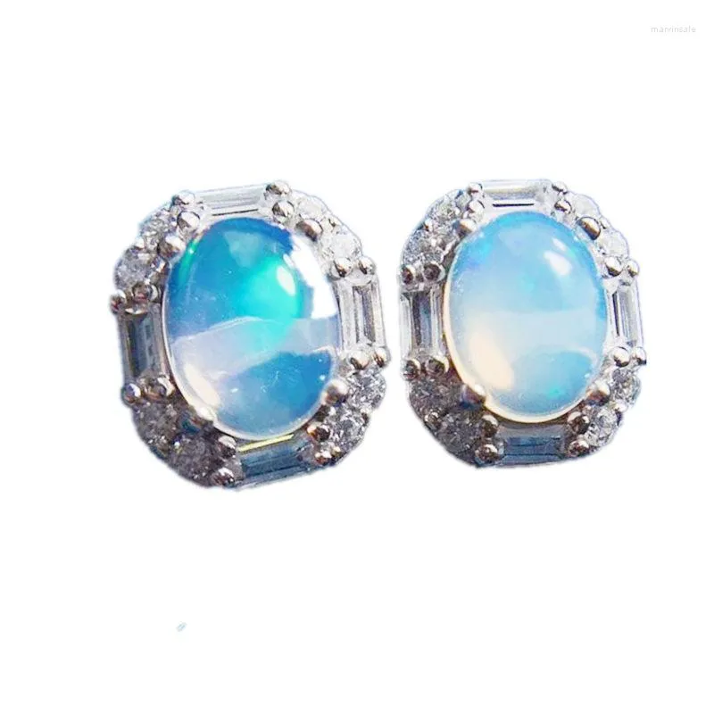 Stud Earrings Natural Real White Opal Earring 925 Sterling Silver 7 9mm 1.1ct 2pcs Gemstone Fine Jewelry T236122