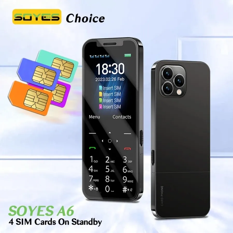 Оригинальный мобильный телефон SOYES A6 с 4 четырьмя SIM-картами в режиме ожидания одновременно GSM 2G мини-мобильный телефон с дисплеем 2,4 дюйма, 1200 мАч с MP3 FM-фонариком, телефон для детей