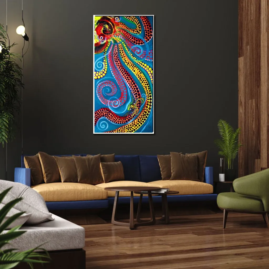 Handmade Abstract Oil Painting on Canvas Octopus Vibrant Wall Art Masterpiece for Office