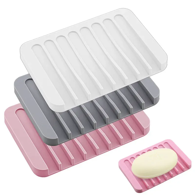 Jabonera de silicona antideslizante, jabonera Flexible, soporte para platos, bandeja, caja de jabón, contenedor de almacenamiento, accesorios de baño y cocina
