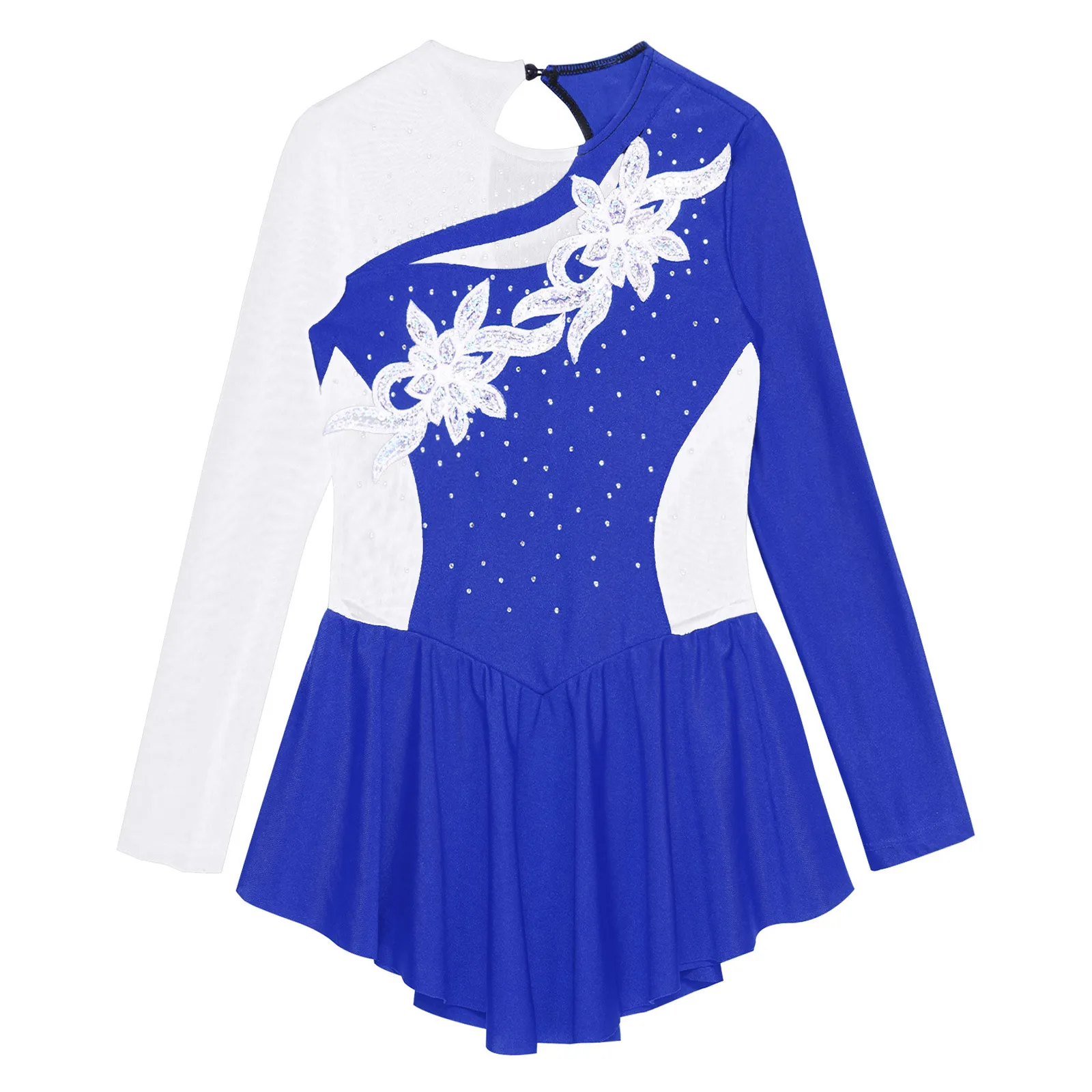 Enfant Fille Robe Patinage Artistique Manche Longue Strass