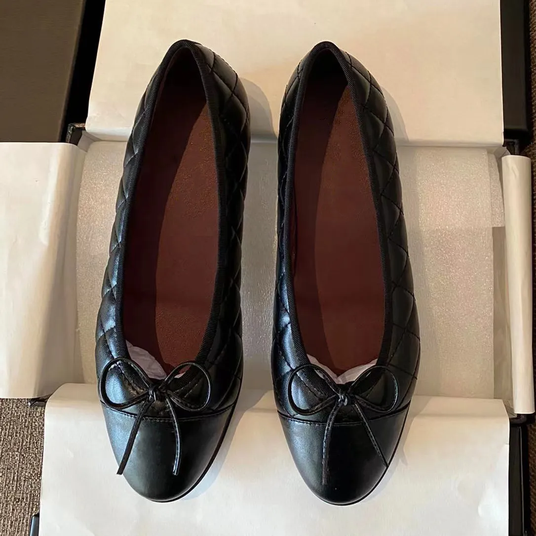 Wholesale Paris Brand Designer Black Leather Ballerina Flats