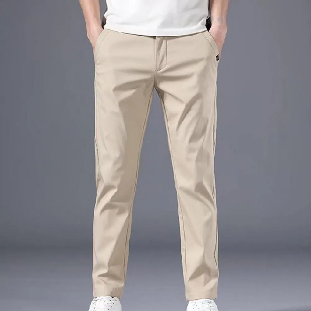 Mens Pants Spring Summer Casual Thin Slim Fit Straight Byxor Elasticitet Ice Silk Business Man Pantalones Cortos 230620