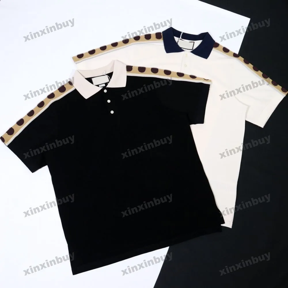 Xinxinbuy Men Designer Tee Tシャツ23SS反射肩リボンダブルレターJACQUARD短袖女性ブラックアプリコットM-2XL