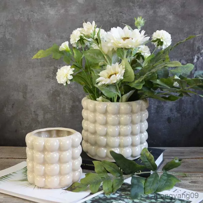 Plantadores Vasos Ins Style Simples Personalidade Criativa Vaso de Flores de Cerâmica Suculenta Phalaenopsis Net Vaso de Planta Vermelha R230620
