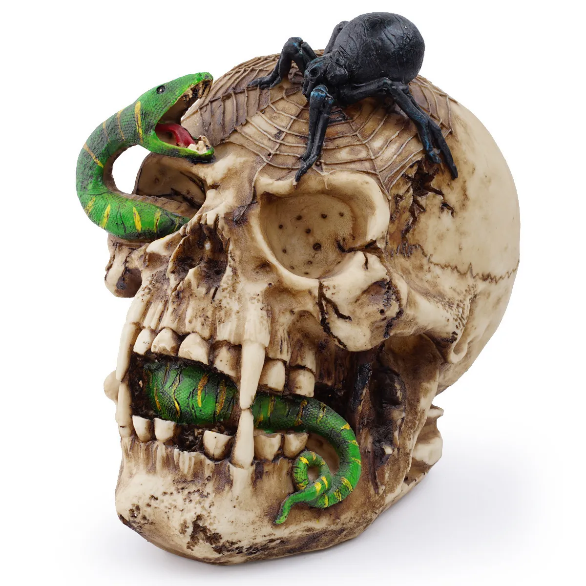 Oggetti decorativi Figurine Resina fatta a mano Mestiere Testa di teschio Statua Serpente e ragno Morte Scultura Casa Decorazioni per feste di Halloween Film Horror Prop 230619