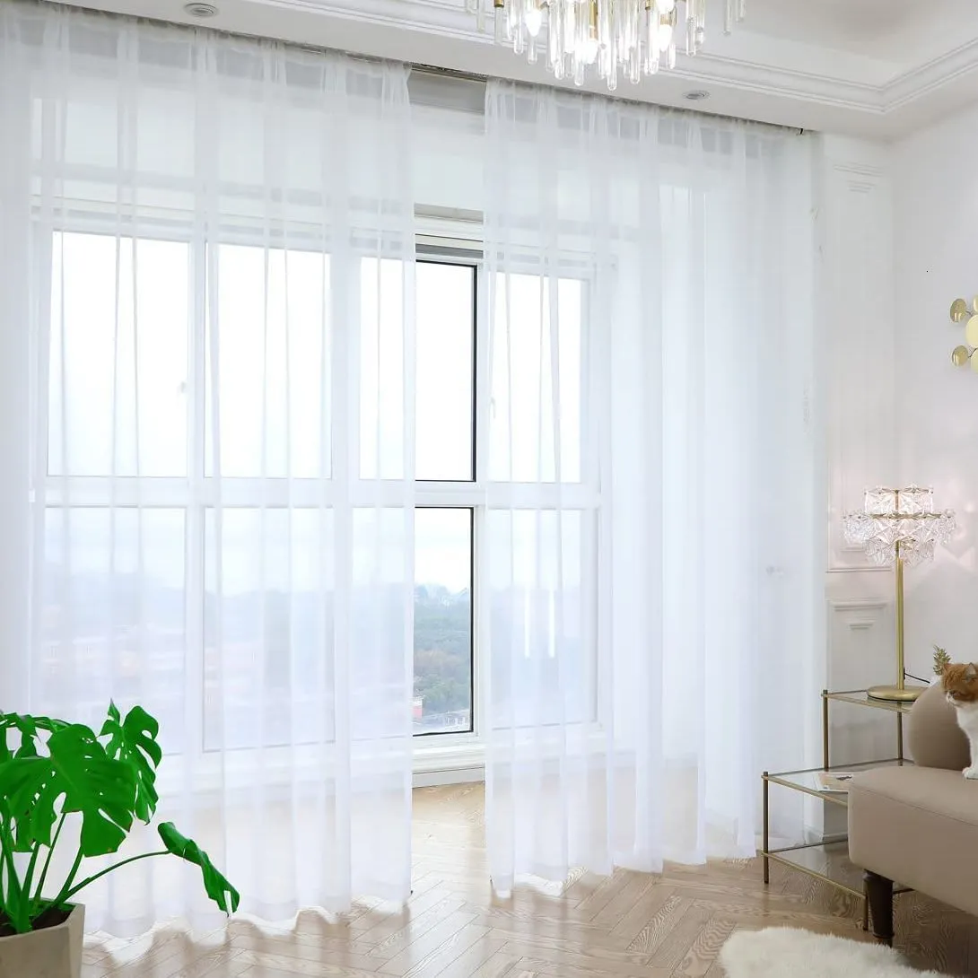 Cortina BILEEHOME Tule Branco Sólido Cortinas de Janela Transparente para Sala de Estar Quarto Moderno Voile Organza Cortinas 230619