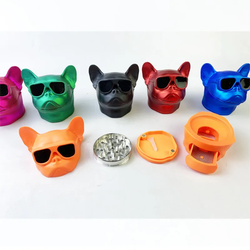 75*65mm Sunglasses Dog Tobacco Grinder With Drawer Zinc Alloy Metal Herb Grinder Smoking Accessories