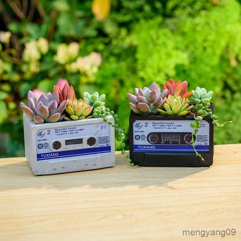 Resin Cassette Succulent Planter Box Modern Decorative Flower Pot For