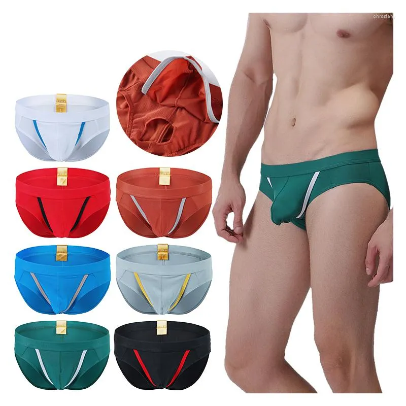 Cuecas masculinas cuecas de cintura baixa bolsa de nylon cuecas buraco do pénis calzoncillos hombre slips masculinos protuberância sexy homme calções de malha wj