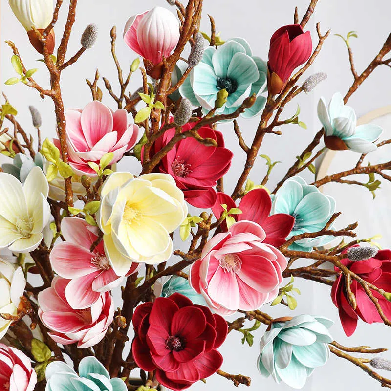 Suszone kwiaty sztuczne kwiaty duże wysokiej jakości Magnolia sztuczne duże dekoracje dla Deco