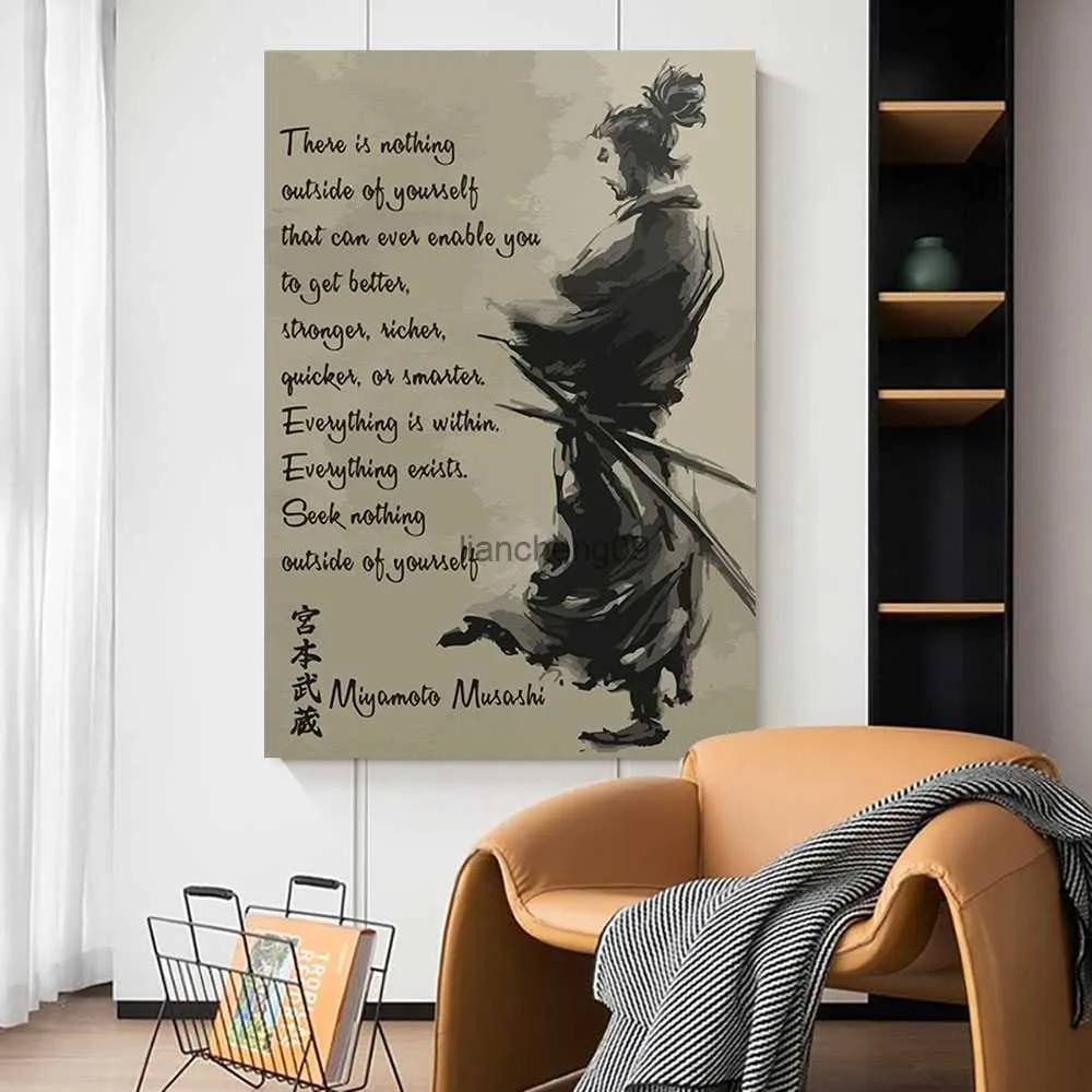 Japanese Samurai Miyamoto Musashi Wall Art Poster Vintage Inspirational Mural Home Decor Picture Print Canvas Decorative Ltems L230620