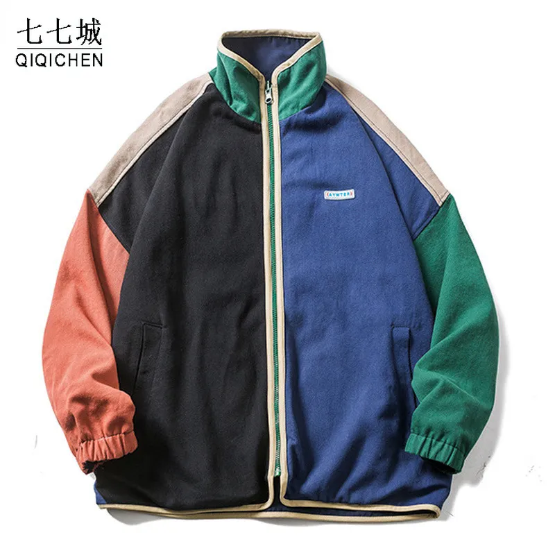 Giacche da uomo Hip Hop Double face Varsity Jacket Uomo Color Block Street Coat Stand Collar Primavera Autunno Casual giapponese Harajuku 230620