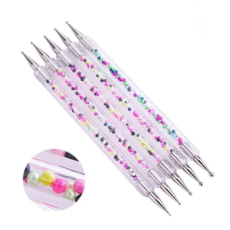 5pcs / set UV Gel Peinture Dessin Nail Art Dotting Pen Acrylique Caviar 2 Voies Brosse Salon Décorations Manucure Outils Kit F1676 Egqxc