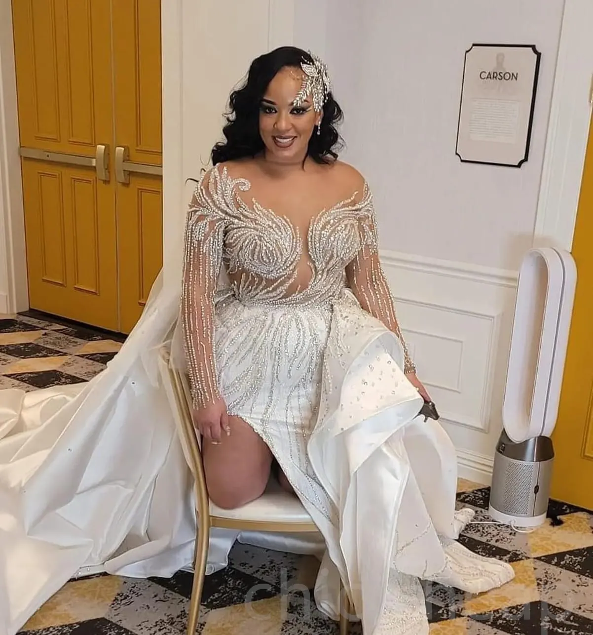 2023 Arabic Aso Ebi White Mermaid Wedding Dress Lace Beaded Satin Detachable Train Bridal Gowns Dresses ZJ2014