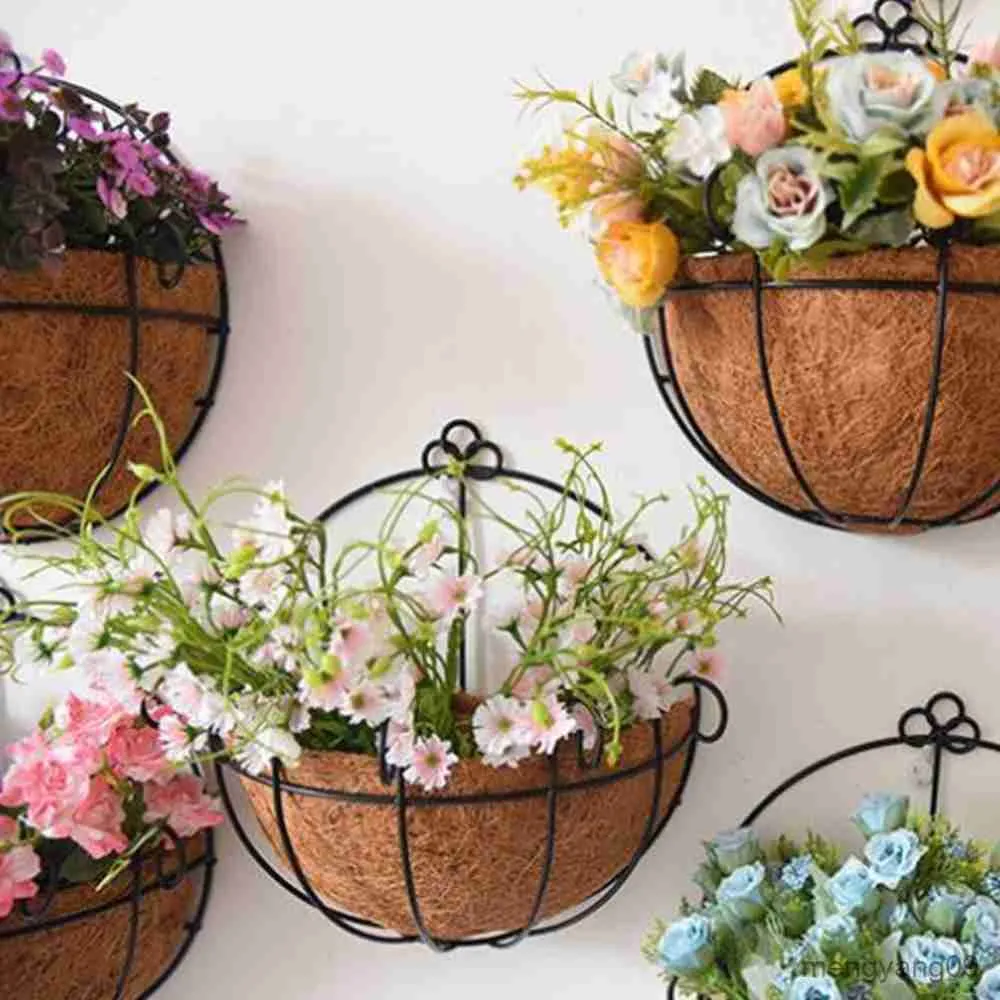 Planters POTS METAL HANGING Flower Pot Nordic Hanging Planter Basket Coconut Fiber Flower Pot Flower Vase For Home Garden Balkony Decoration R230620