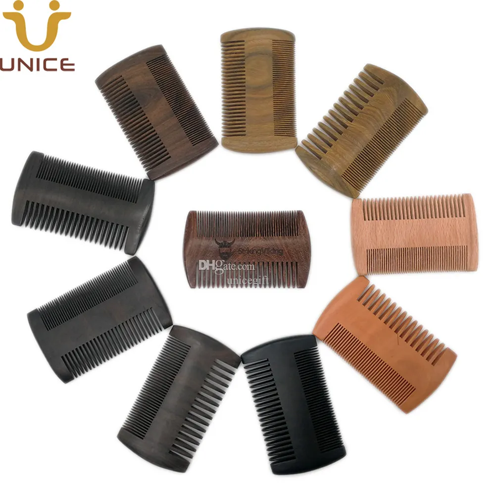 MOQ 100 PCS Customized LOGO Premium Wood Comb for Head Hair Beard Mustache Fine & Coarse Tooth Sandalwood Combs Custom Brand Name