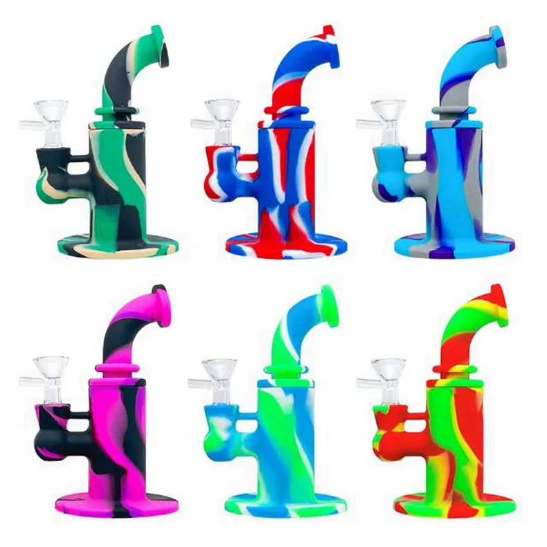 Latest Smoking Colorful Silicone Hookah Bong Pipes Kit Portable Removable Desktop Style Bubbler Herb Tobacco Glass Filter Male Bowl Waterpipe Cigarette Holder DHL