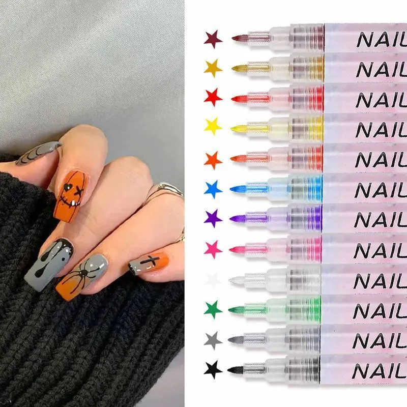 Narzędzia do kropkowania Pióry Rysunek Graffiti Gel Zestaw Malowanie Wkładka Szybka sucha punkt paznokci Pen Pen Manicure Beauty Tool 230619