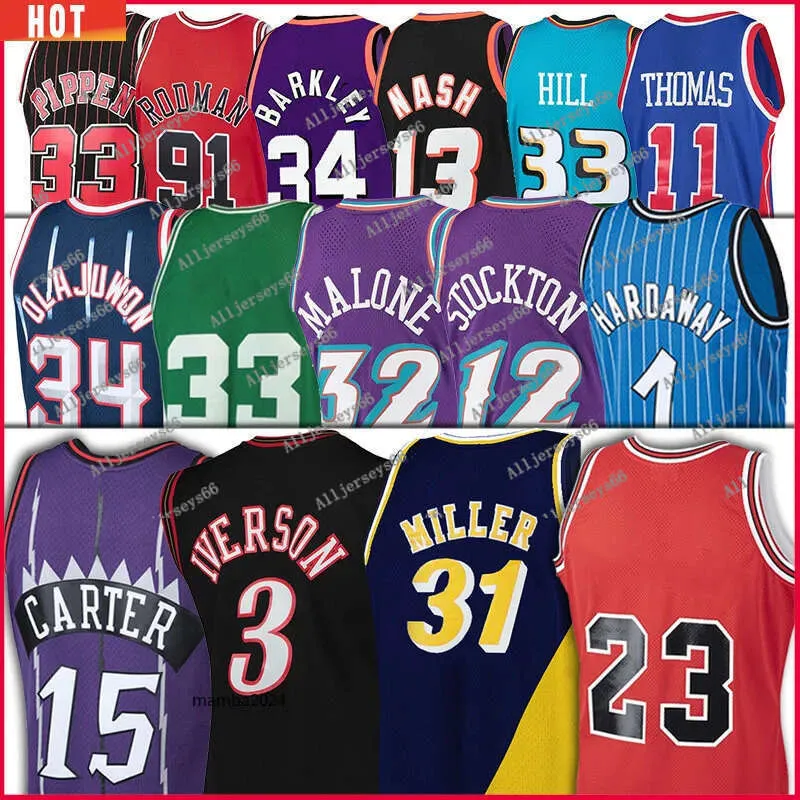 Camisas de basquete retrô Vince Carter Allen Iverson 3 John Stockton Mike Miller 12 Malone 32 Grant Hill Kevin Garnett Jason Williams Tim