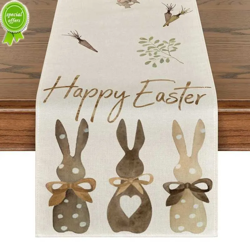 Nieuwe Linnen Happy Easter Tafelloper Bunny Eettafel Doek Placemat Decoratie voor Thuis 2023 Lente Pasen Feestgeschenken