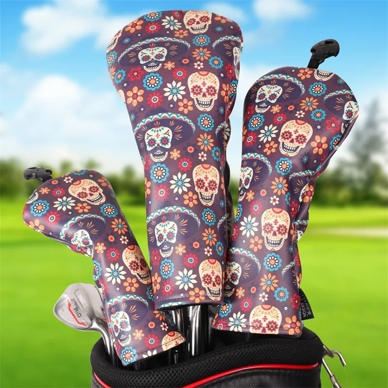 Autres produits de golf Style Muertos Cuir PU souple Imprimé Club Headwear Option 3 pièces Pilotes Parc d'attractions Couverture hybride en bois 230620