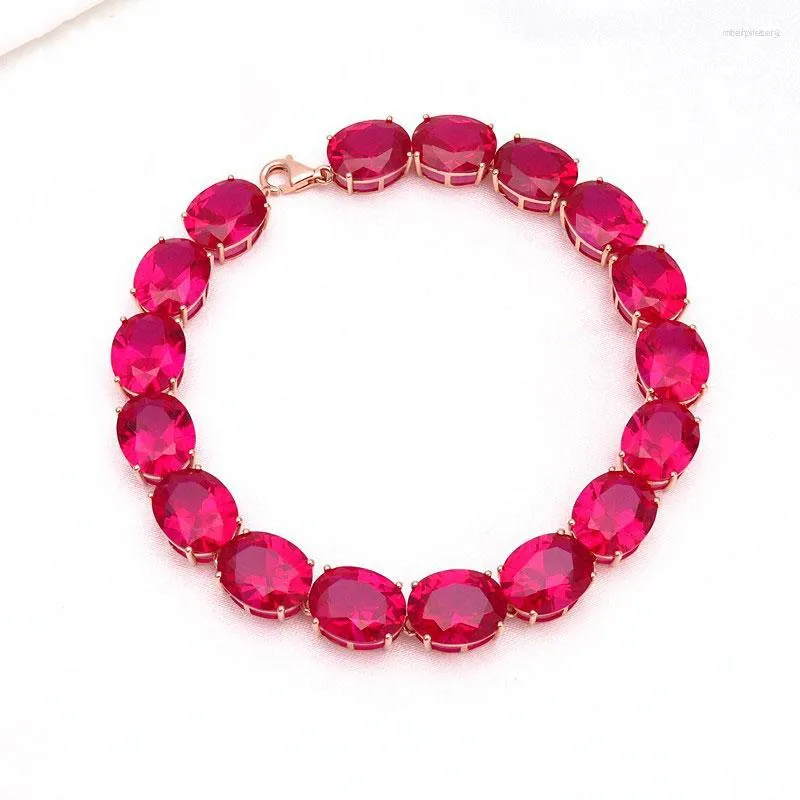 Pulseiras Link Rússia 585 Ouro Roxo Luxo Clássico Incrustado Redstone Pulseira Feminina Banhado a Rosa 18K