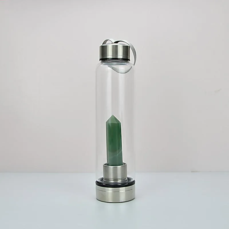 2020 New 500ML Natural Gemstone Glass Carafe Direct Drinking Crystal Stick Cup Glass Bottle with Rope