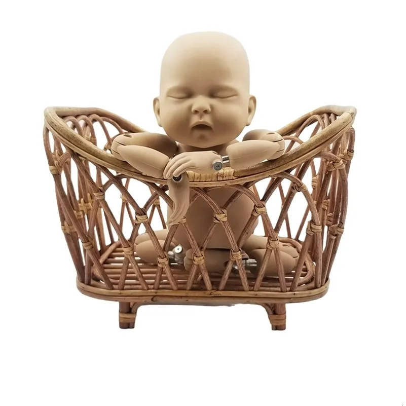 Keepsakes born Pography Props Baby Basket Vintage Rattan Baby Bed Weaving Baskets Wooden Crib for born Po Shoot Furniture 230620