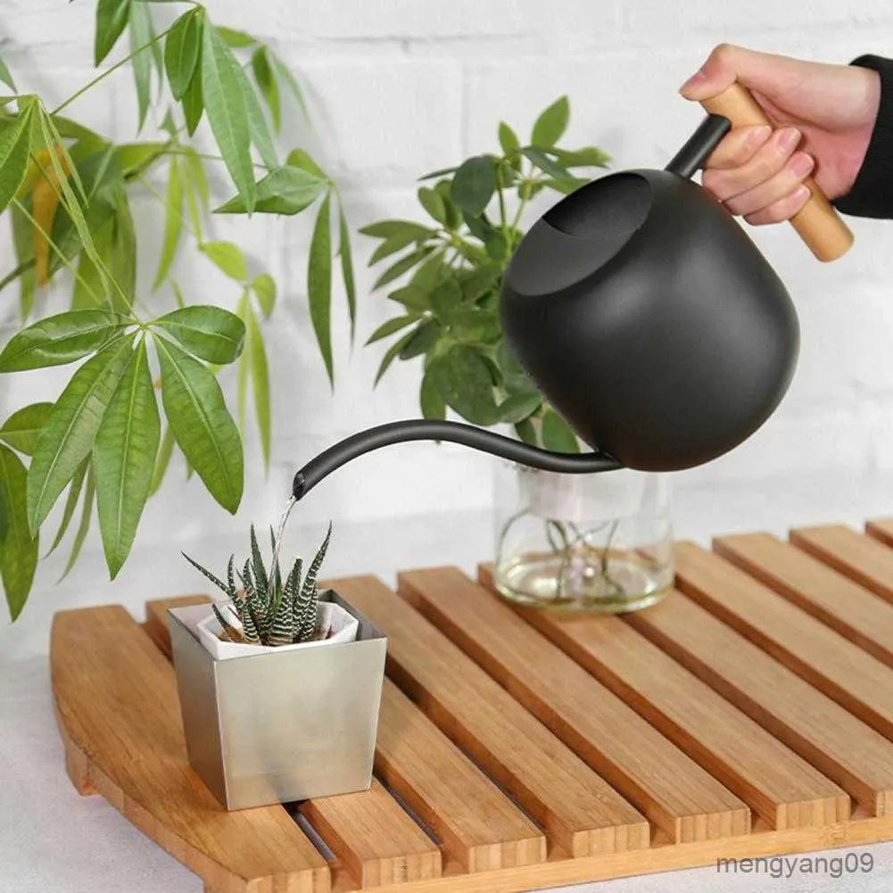 Planters Pots 1000ML/1200ML Watering Can with Long Spout Stainless Steel Large Capacity Wooden Handle Indoor Plants Flowers Watering Pot R230621