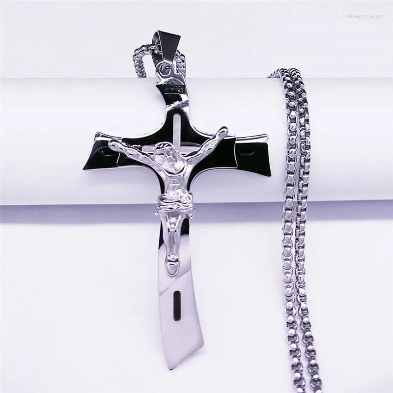 Pendentif Colliers Crucifix Jésus Croix En Acier Inoxydable Multicouche Grand Collier Pour Femmes / Hommes Argent Couleur Bijoux Collier Homme