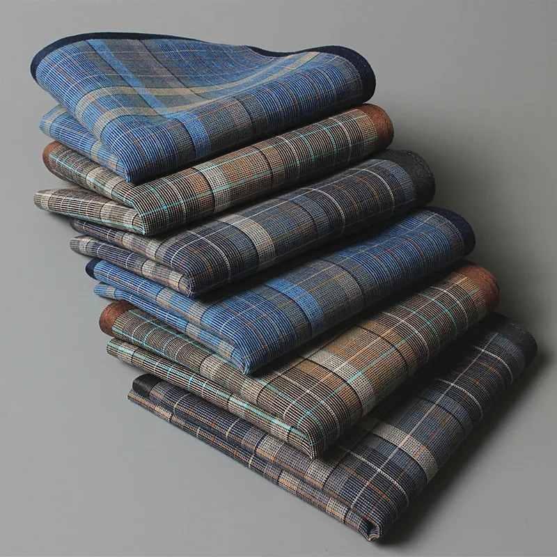 Pocket Square 12pcs/lot Classic Vintage Plaid Stripe Handkerchief Hanky Men Pocket Squares 100% Cotton Business Casual Chest Towel 230620