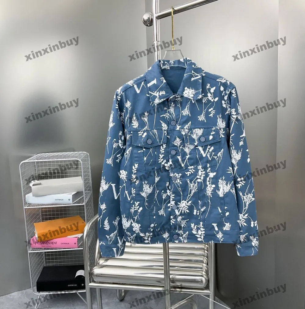 xinxinbuy Men designer Coat Jacket Paris leaf Wheat ear print long sleeve Cotton women blue black S-2XL