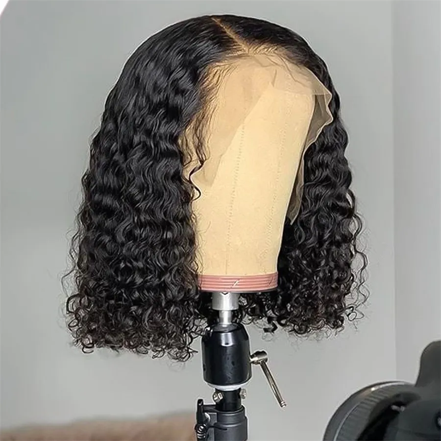 Krullend Bob Pruik Kant Voor Menselijk Haar Pruiken Voor Vrouwen Braziliaanse Menselijk Haar Transparant Kant Frontale Pruik 13X4