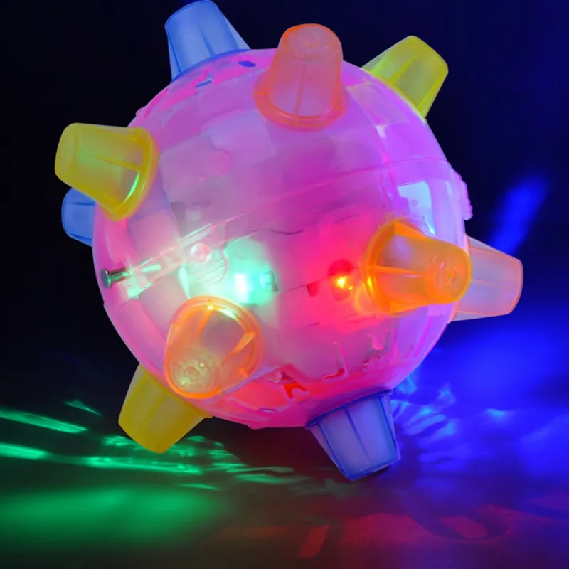 LED Jumping Activation Ball Light Up Music Lampeggiante Rimbalzante Palla vibrante Pet Dog Chew Giocattoli elettrici Palla da ballo Regalo