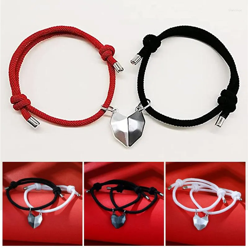 Link Pulseiras 2 Pçs Coração Magnético Casal Pingente Pulseira Conjunto Para Homens Mulheres Amante Amigo Amizade Trança Corda Ímã Jóias Sl634