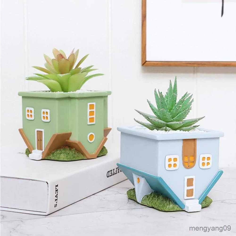 Planters Pots Creative Down House Flower Pot Multifunktionell söt med dräneringshål Penhållare Succulent Plant Pot Garden Decor R230621